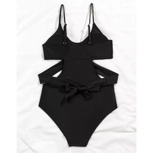 Black Backless Bandage Snakeskin Hollow Out Monokini